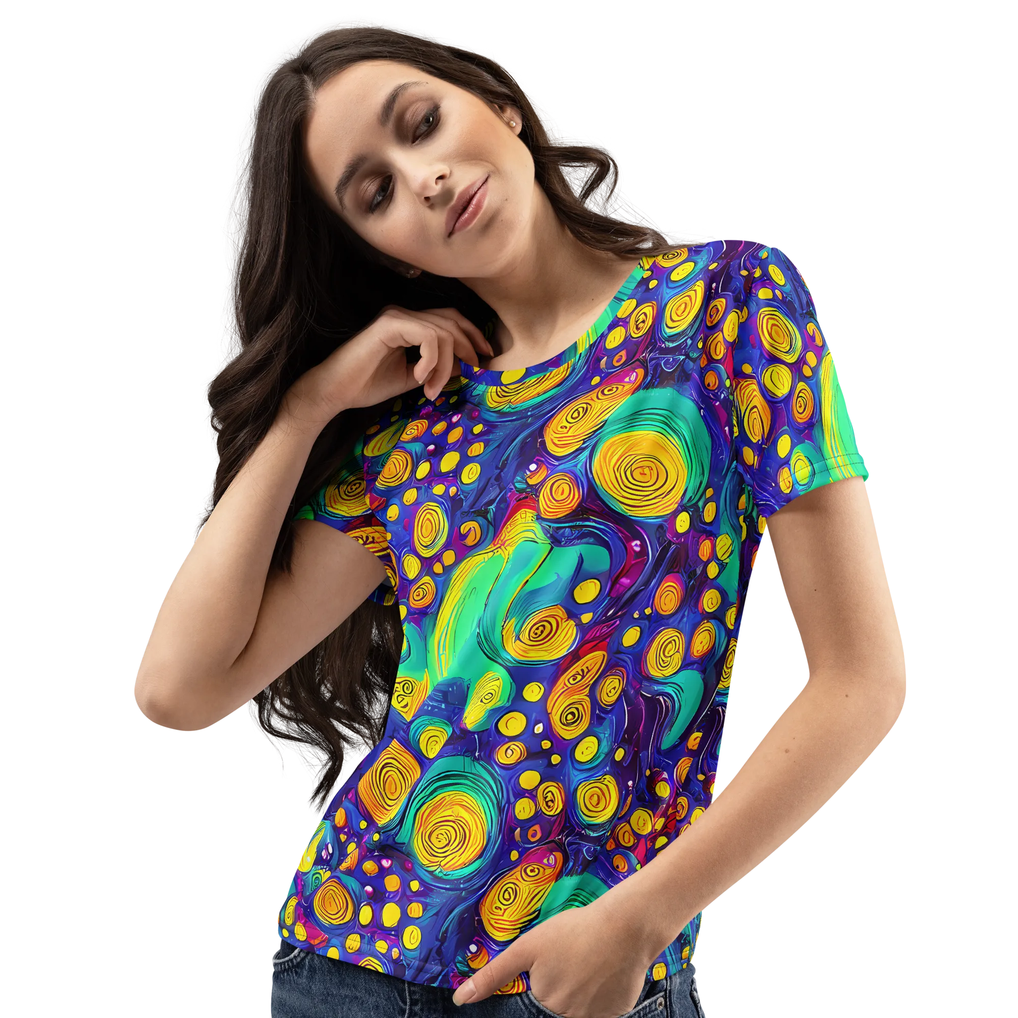 Electric Spiral Garden on Women's Crew Neck T-Shirt — Left Front