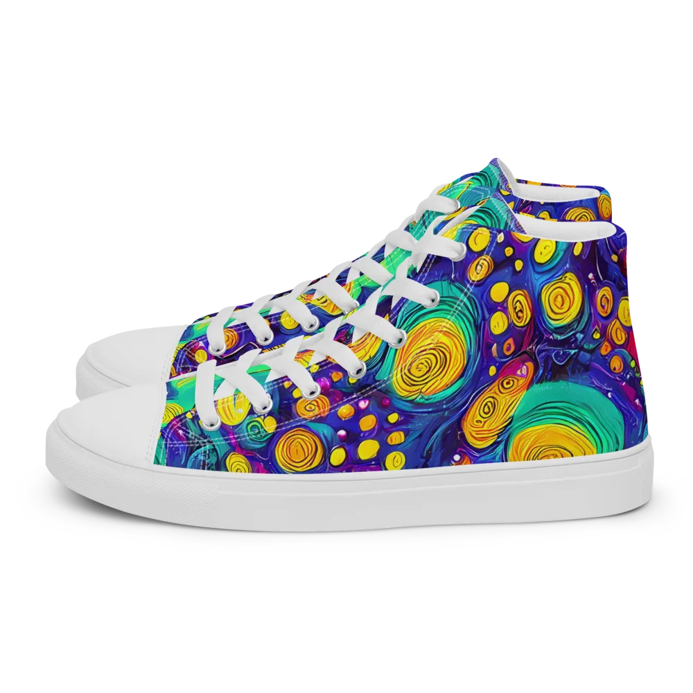 Electric Spiral Garden on Women's High Top Canvas Shoes — Left