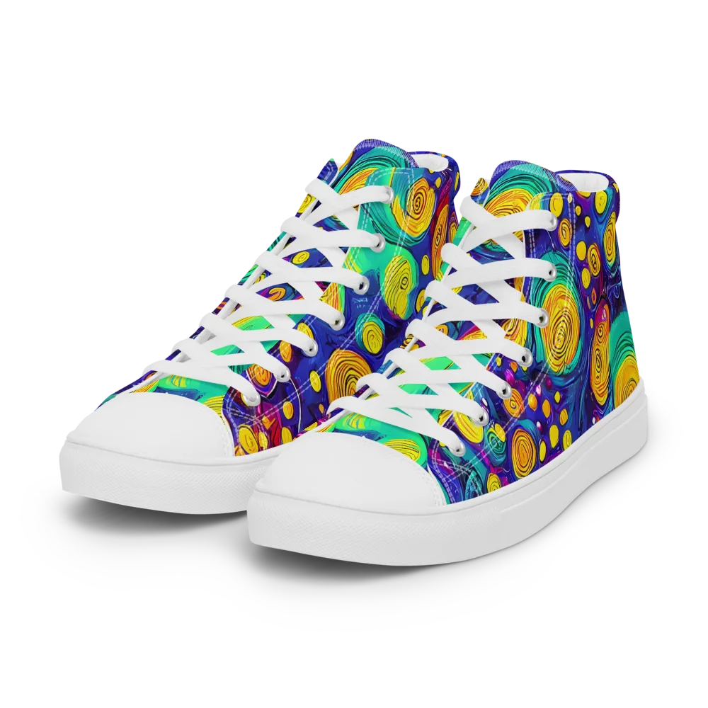 Electric Spiral Garden on Women's High Top Canvas Shoes — Left Front