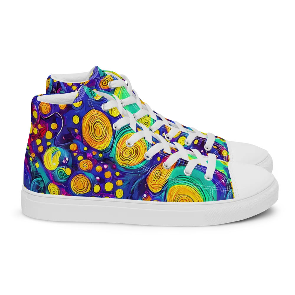 Electric Spiral Garden on Women's High Top Canvas Shoes — Right