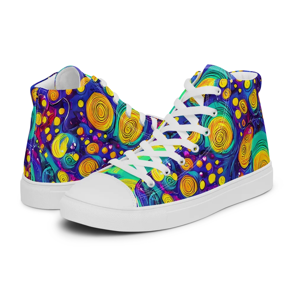 Electric Spiral Garden on Women's High Top Canvas Shoes — Left