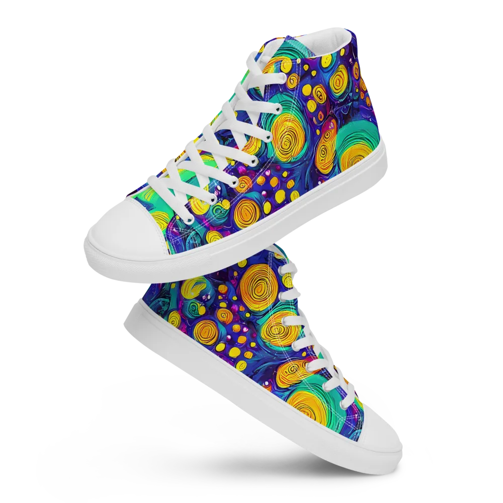 Electric Spiral Garden on Women's High Top Canvas Shoes — Front