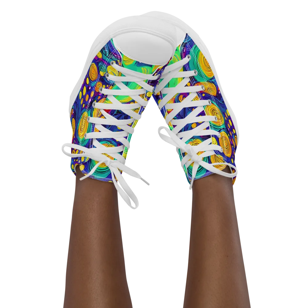 Electric Spiral Garden on Women's High Top Canvas Shoes — Front