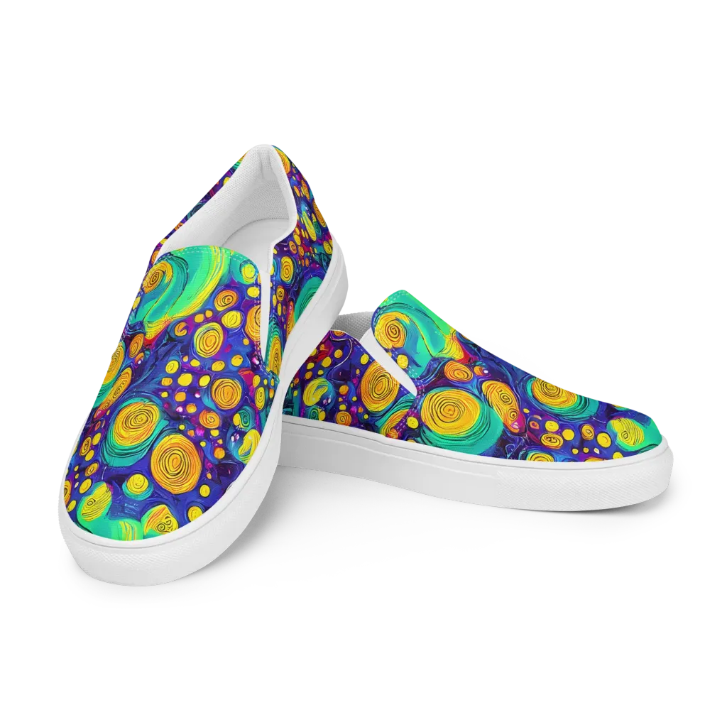 Electric Spiral Garden on Men's Slip-On Canvas Shoes — Left Front