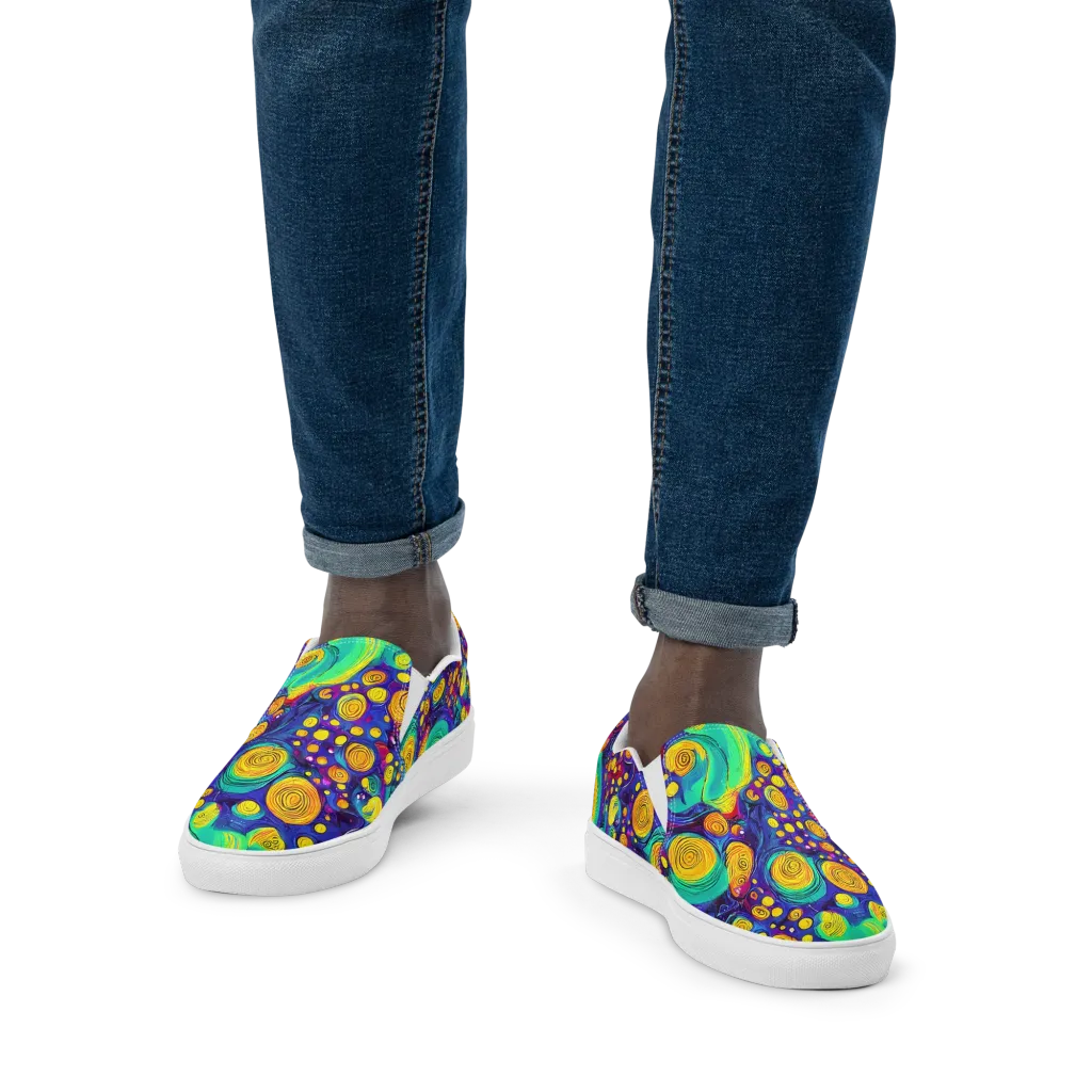 Electric Spiral Garden on Men's Slip-On Canvas Shoes — Front