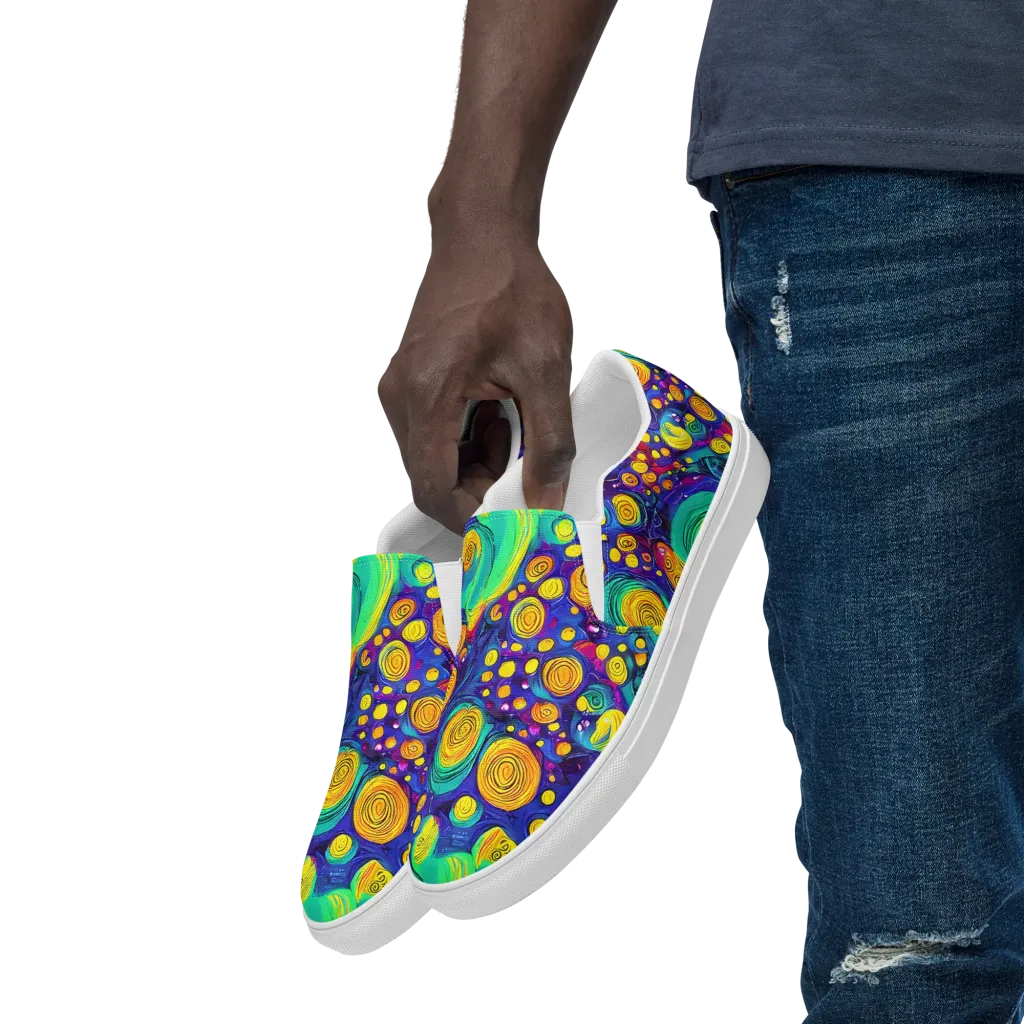 Electric Spiral Garden on Men's Slip-On Canvas Shoes — Left Front