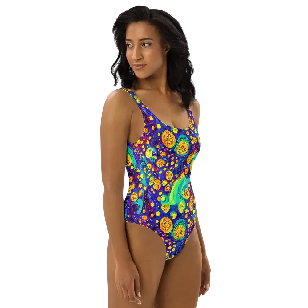 Electric Spiral Garden on One-Piece Swimsuit — Right