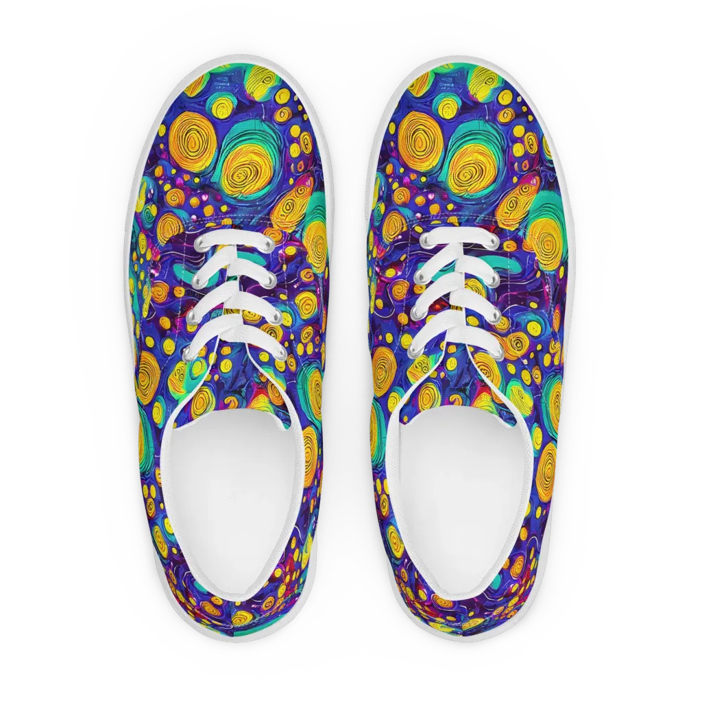 Electric Spiral Garden on Men's Lace-Up Canvas Shoes — Front
