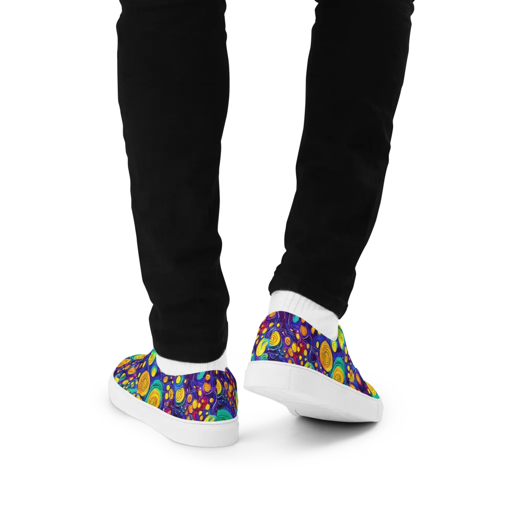 Electric Spiral Garden on Men's Lace-Up Canvas Shoes — Back