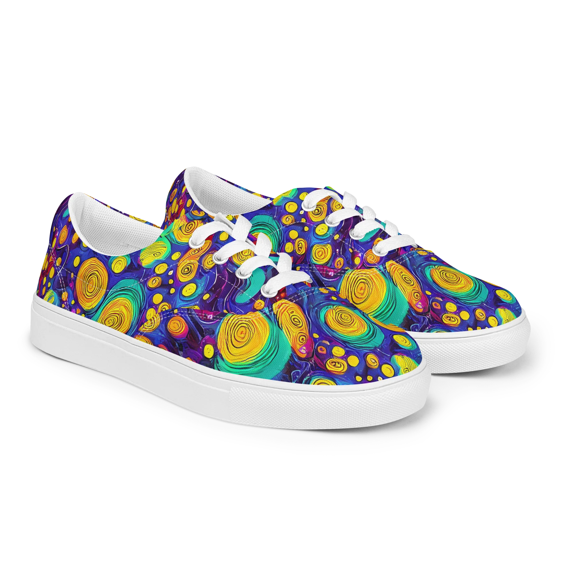 Electric Spiral Garden on Men's Lace-Up Canvas Shoes — Right Front