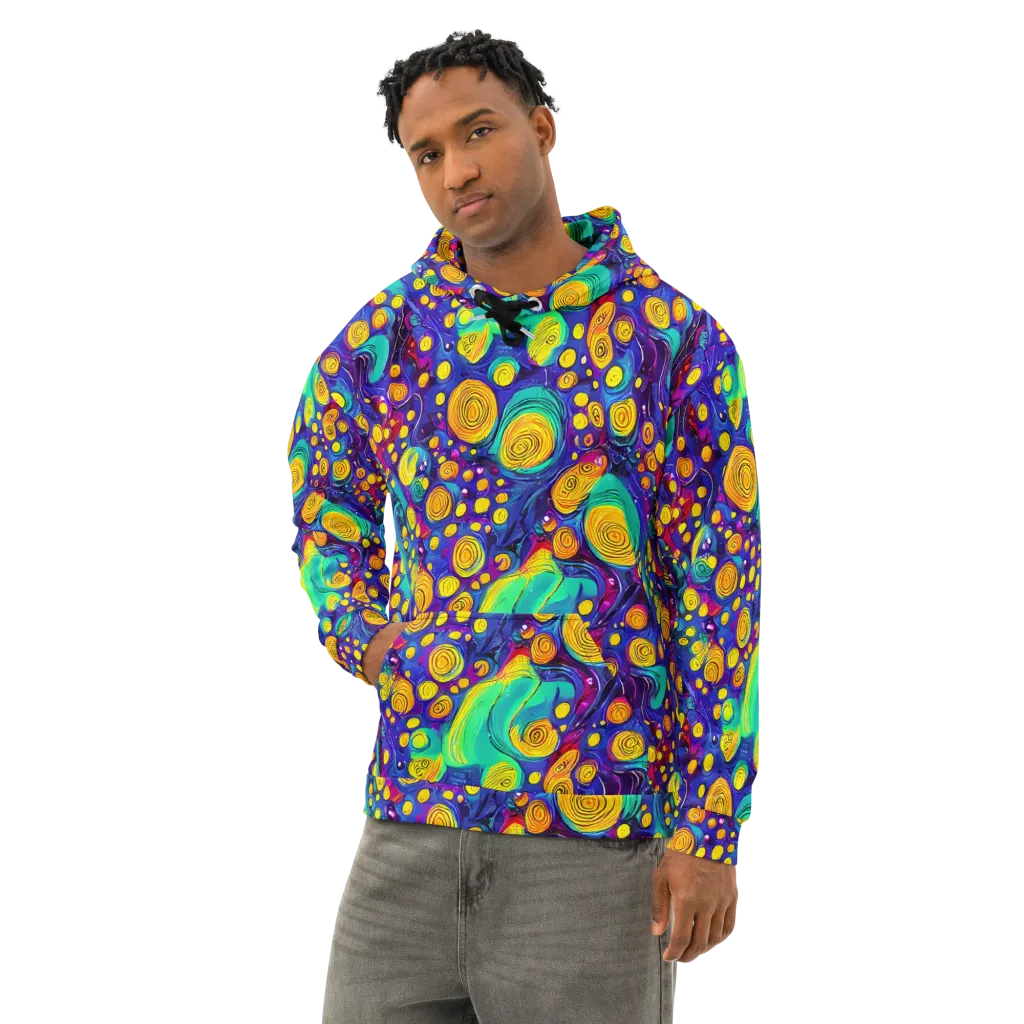 Electric Spiral Garden on Cotton Hoodie — Left Front