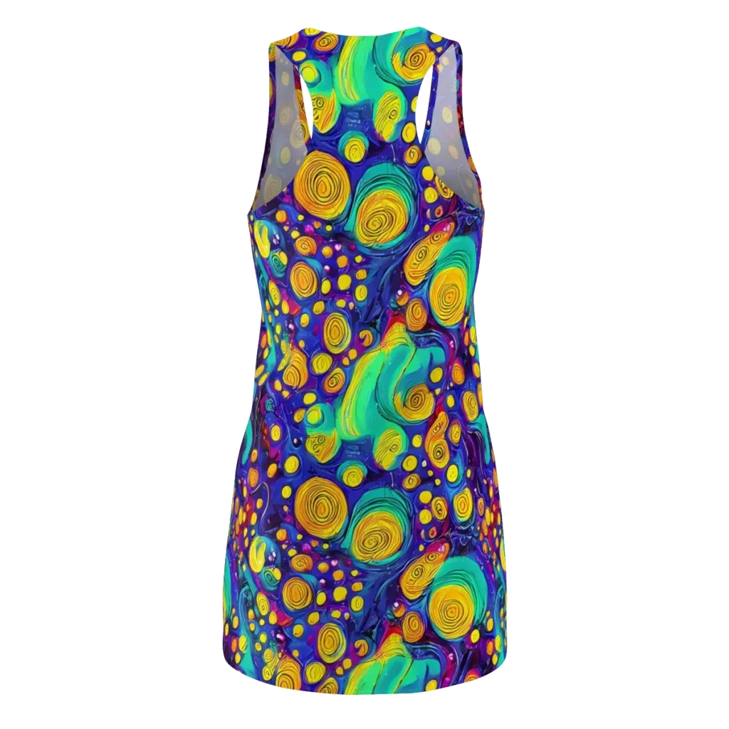 Electric Spiral Garden on Racerback Dress — Back