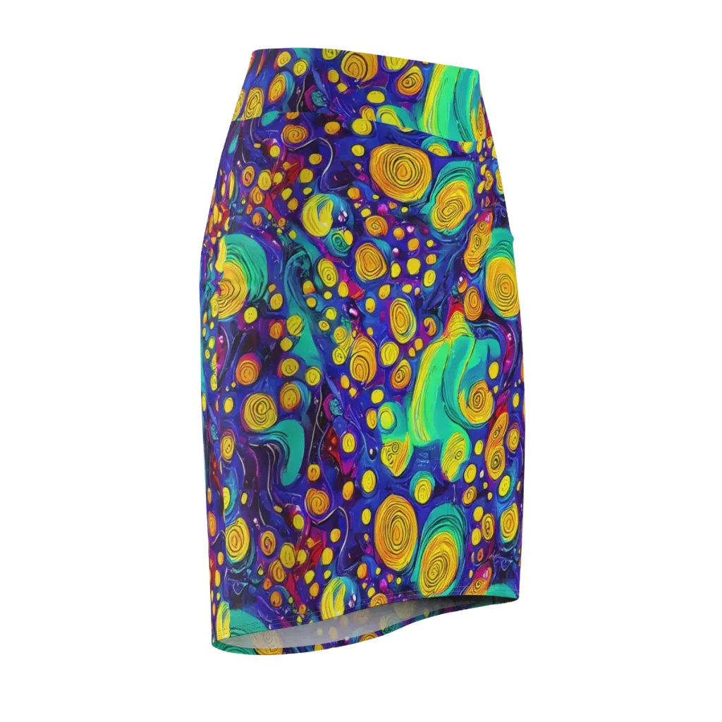 Electric Spiral Garden on Pencil Skirt — Front Side