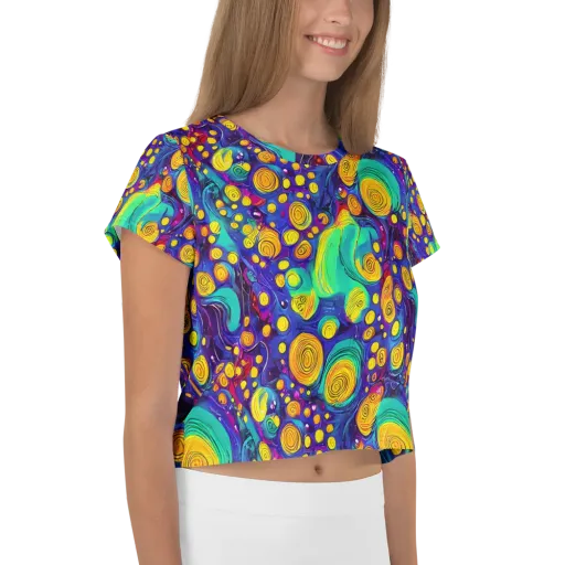Electric Spiral Garden on a Crop Tee