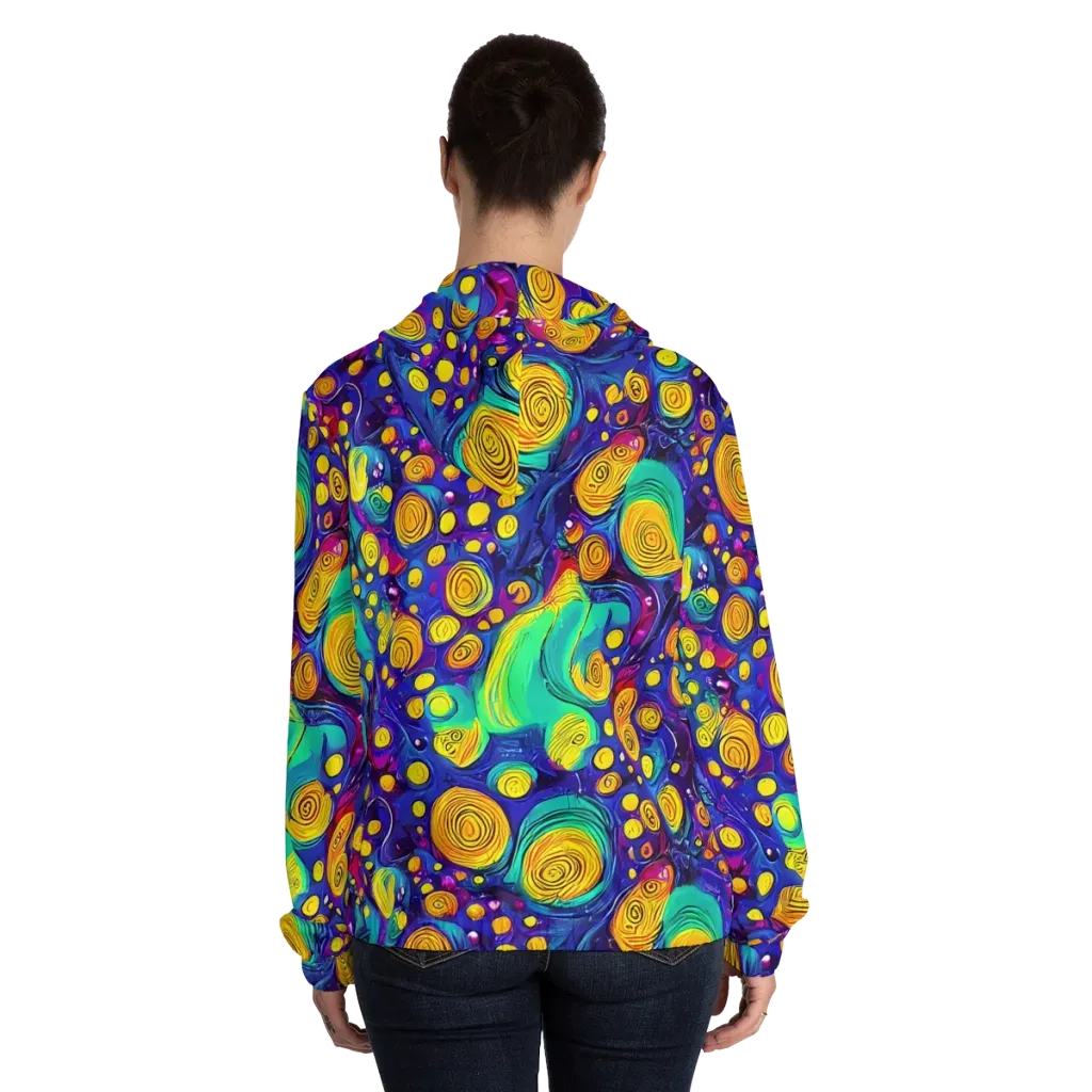 Electric Spiral Garden on Women's Full-Zip Hoodie — Back On Person