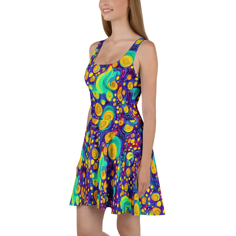 Electric Spiral Garden on Skater Dress — Left