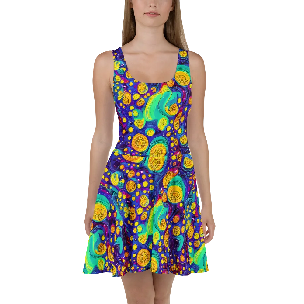Electric Spiral Garden on Skater Dress — Front