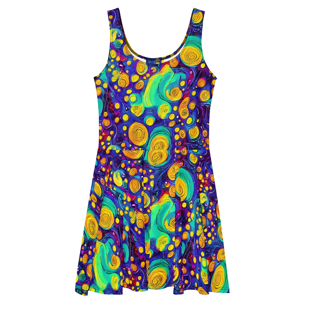 Electric Spiral Garden on Skater Dress — Front