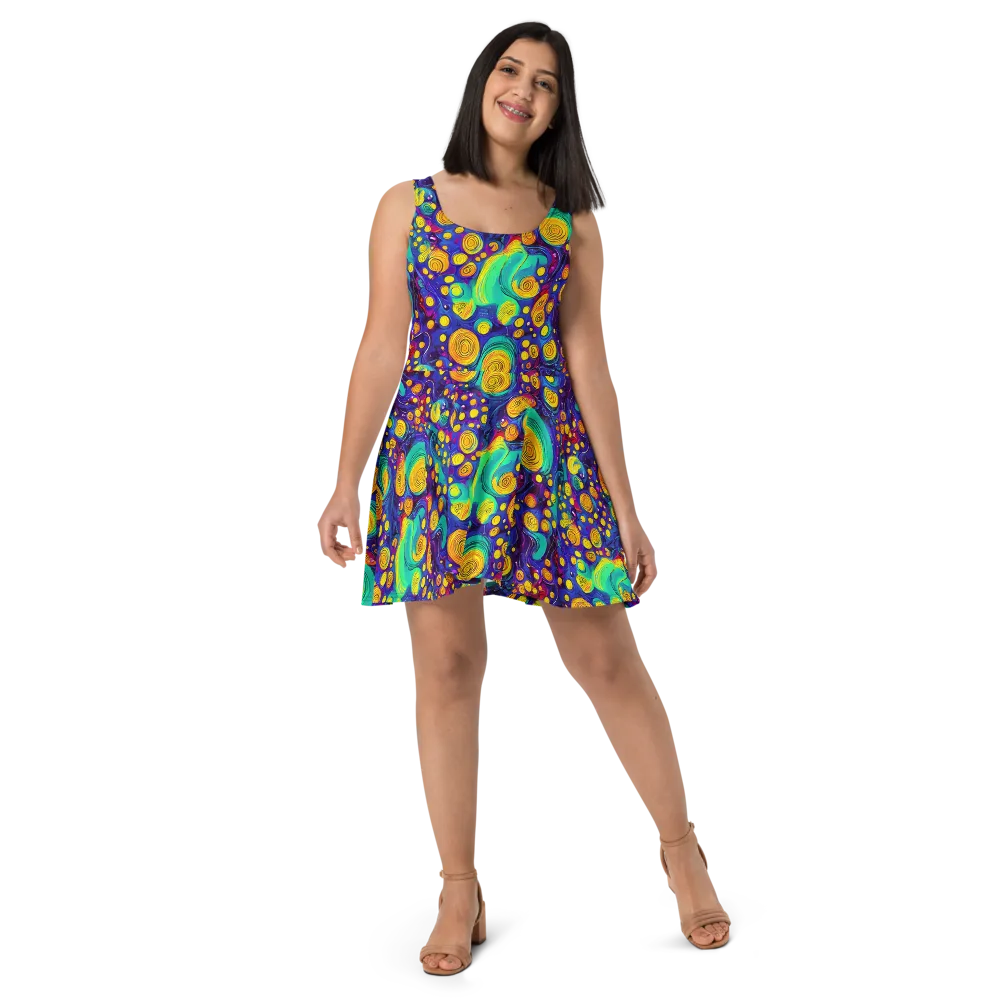 Electric Spiral Garden on Skater Dress — Front