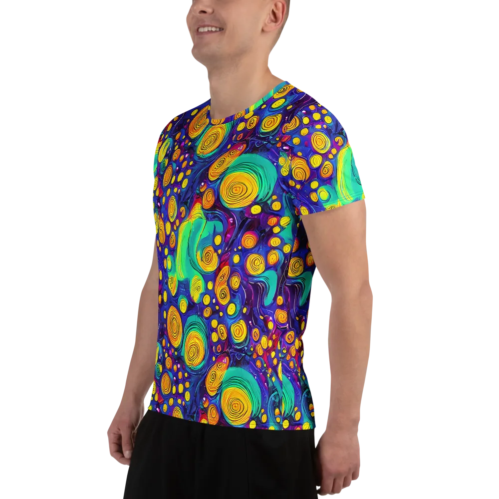 Electric Spiral Garden on Men's Athletic T-Shirt — Left