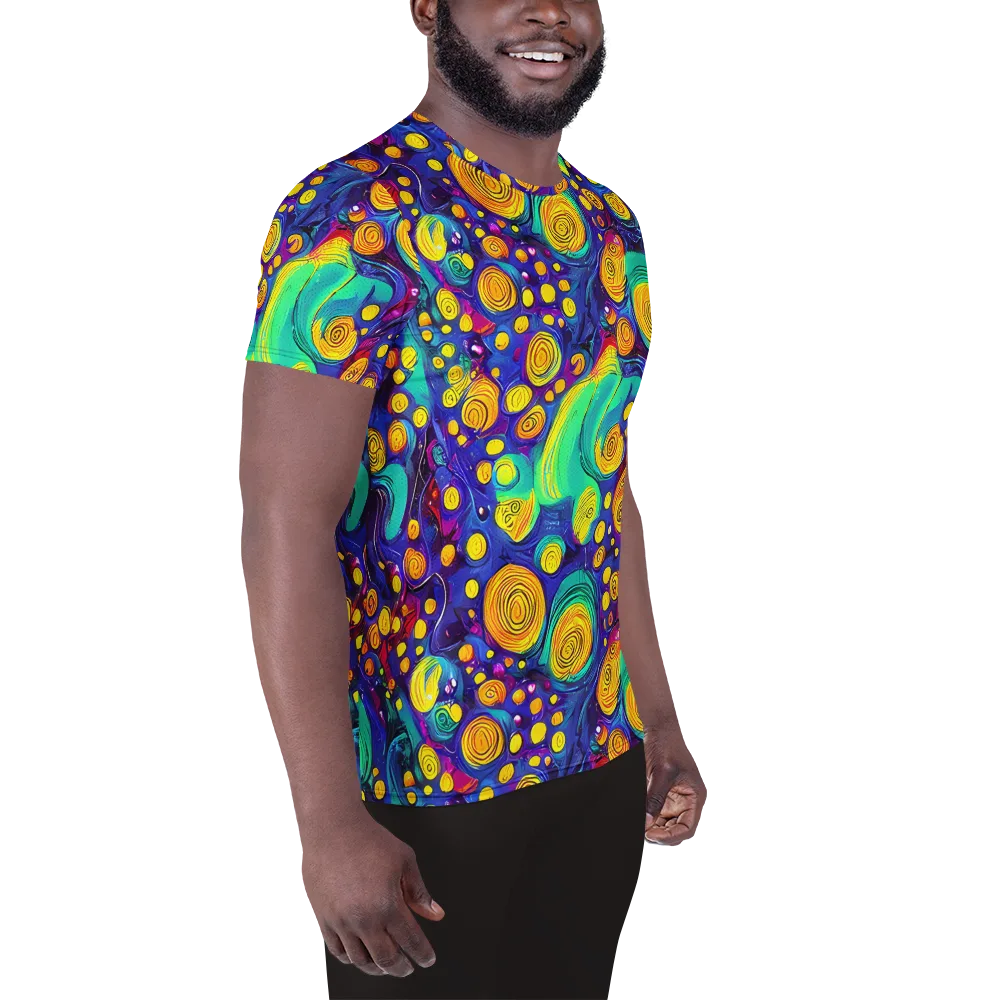 Electric Spiral Garden on Men's Athletic T-Shirt — Right