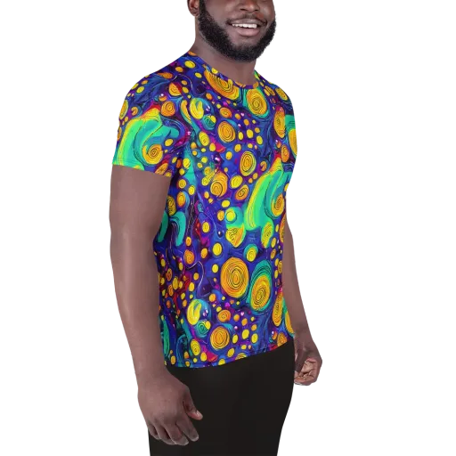 Electric Spiral Garden on a Men's Athletic T-Shirt