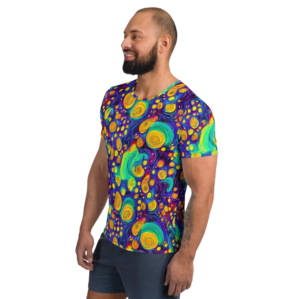 Electric Spiral Garden on Men's Athletic T-Shirt — Left