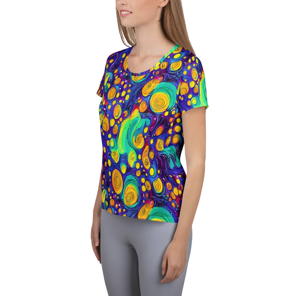 Electric Spiral Garden on Women's Athletic T-Shirt — Left
