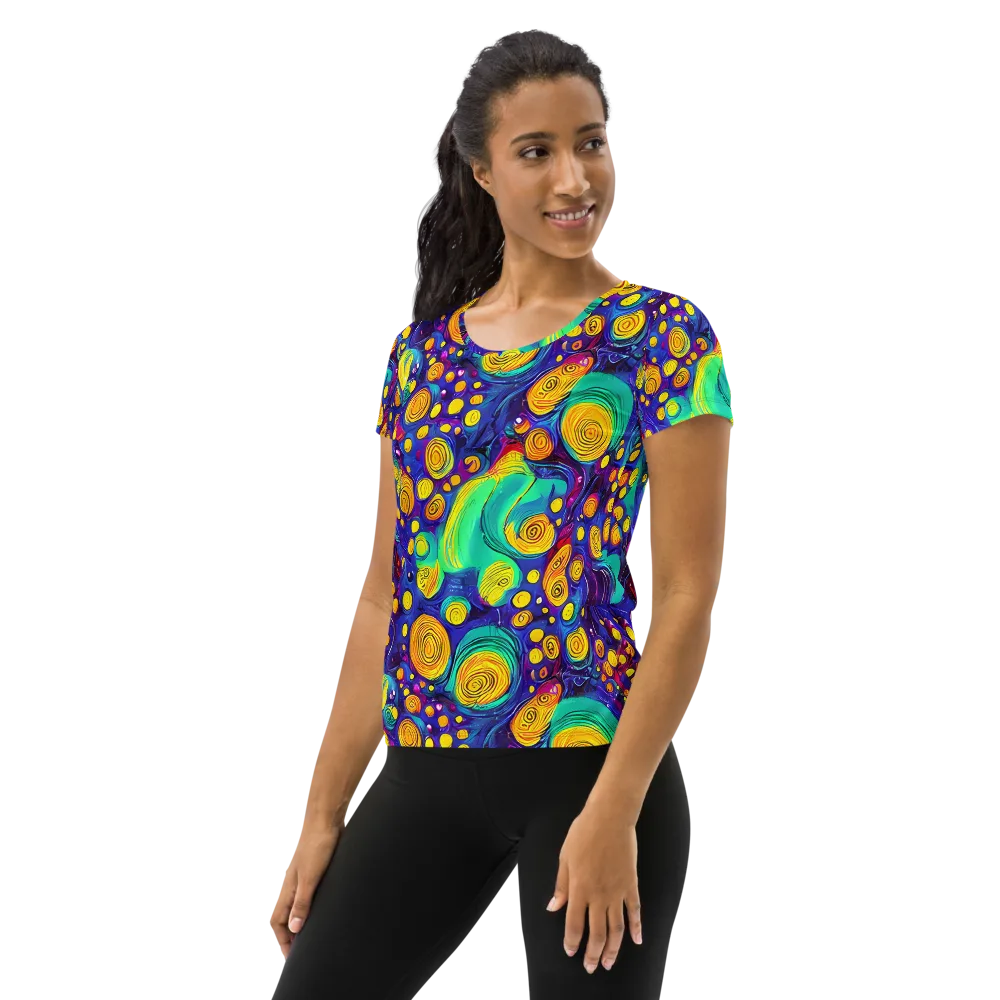 Electric Spiral Garden on Women's Athletic T-Shirt — Left