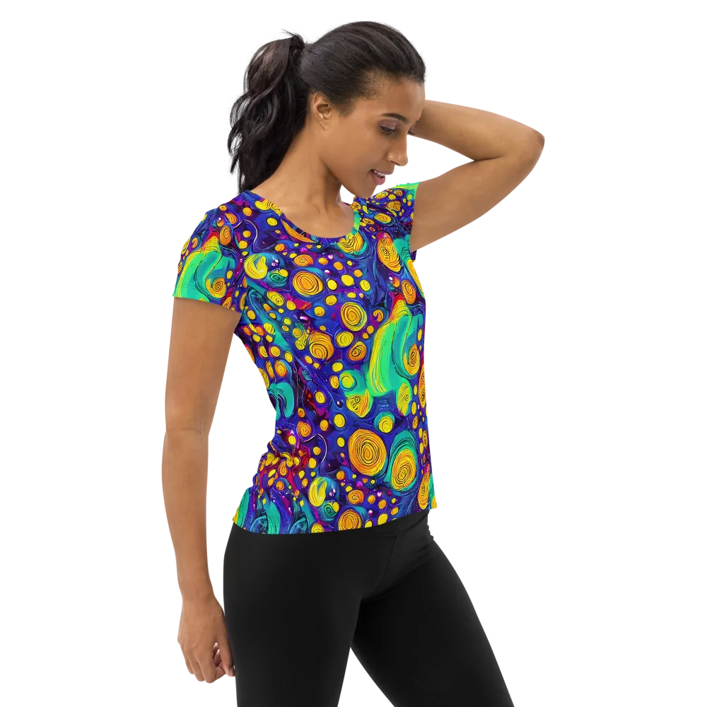 Electric Spiral Garden on Women's Athletic T-Shirt — Right
