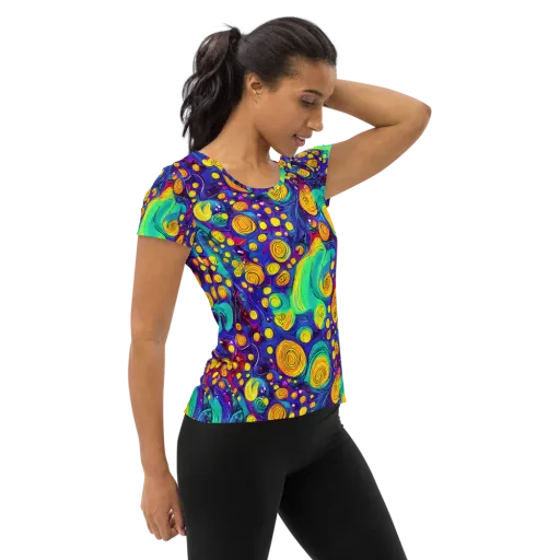 Electric Spiral Garden on a Women's Athletic T-Shirt