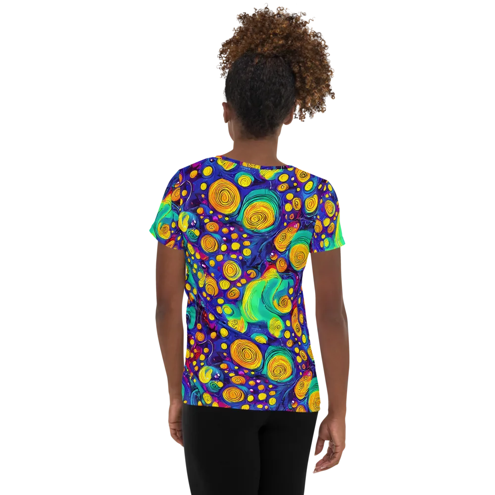 Electric Spiral Garden on Women's Athletic T-Shirt — Back