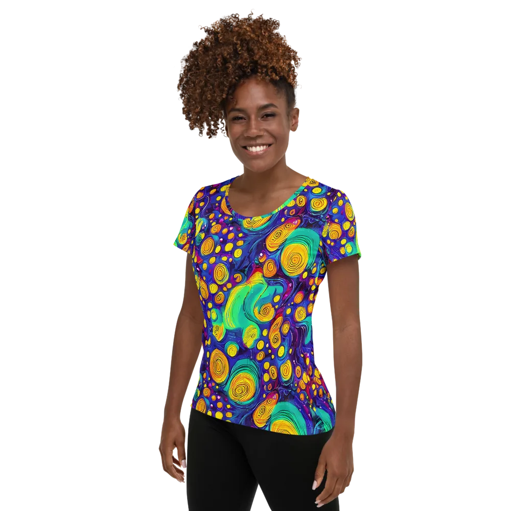 Electric Spiral Garden on Women's Athletic T-Shirt — Left