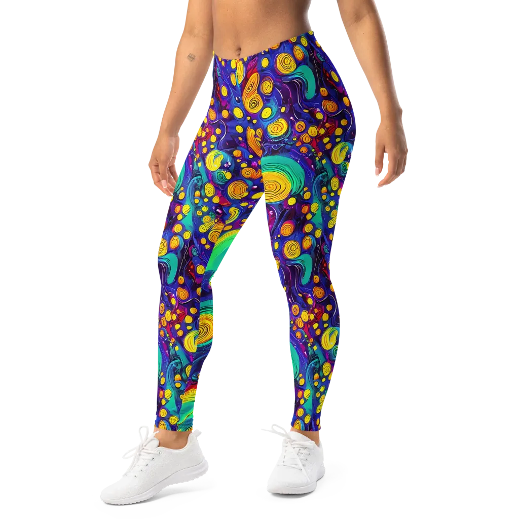 Electric Spiral Garden on Leggings — Left Front