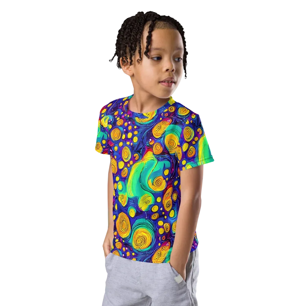 Electric Spiral Garden on Kids Crew Neck T-Shirt — Left Front