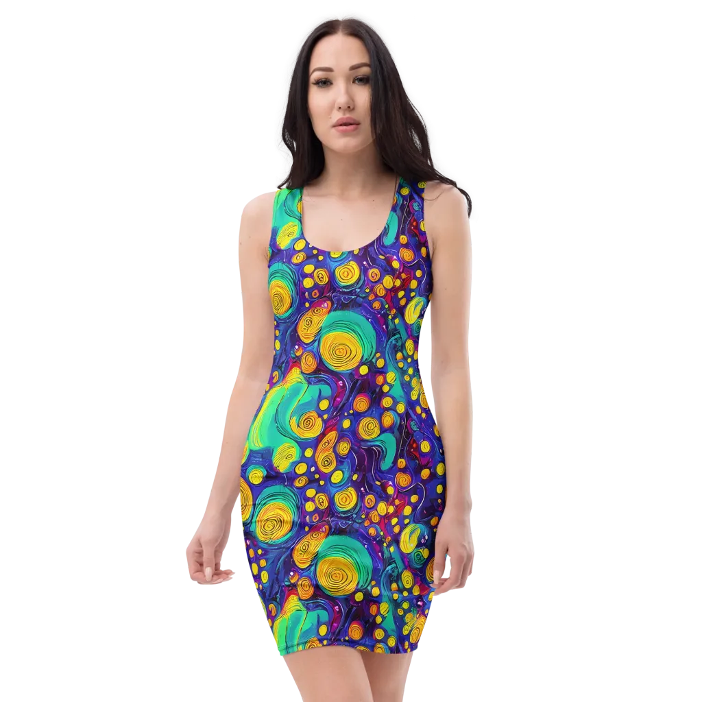 Electric Spiral Garden on Bodycon Dress — Front