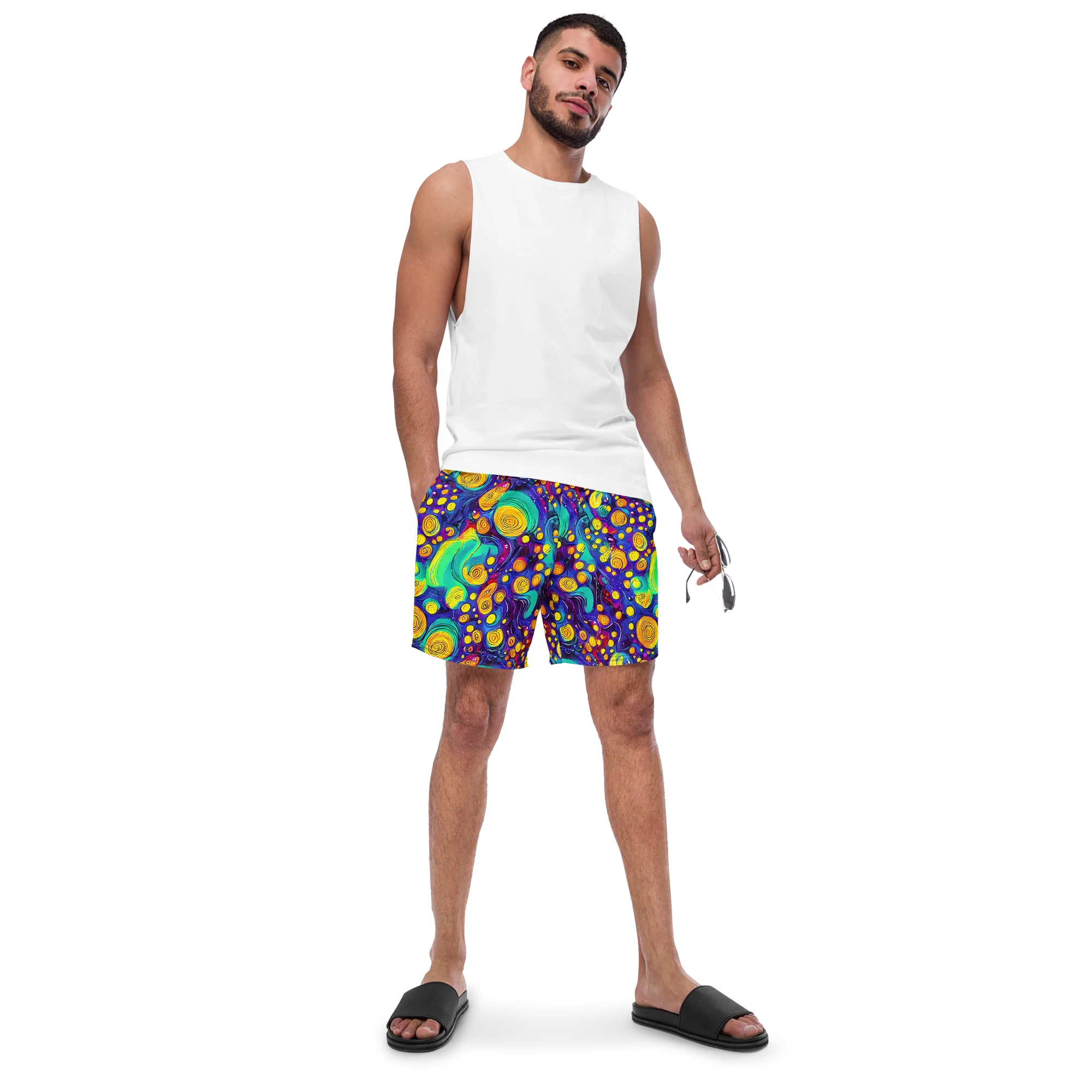 Electric Spiral Garden on Swim Trunks — Front