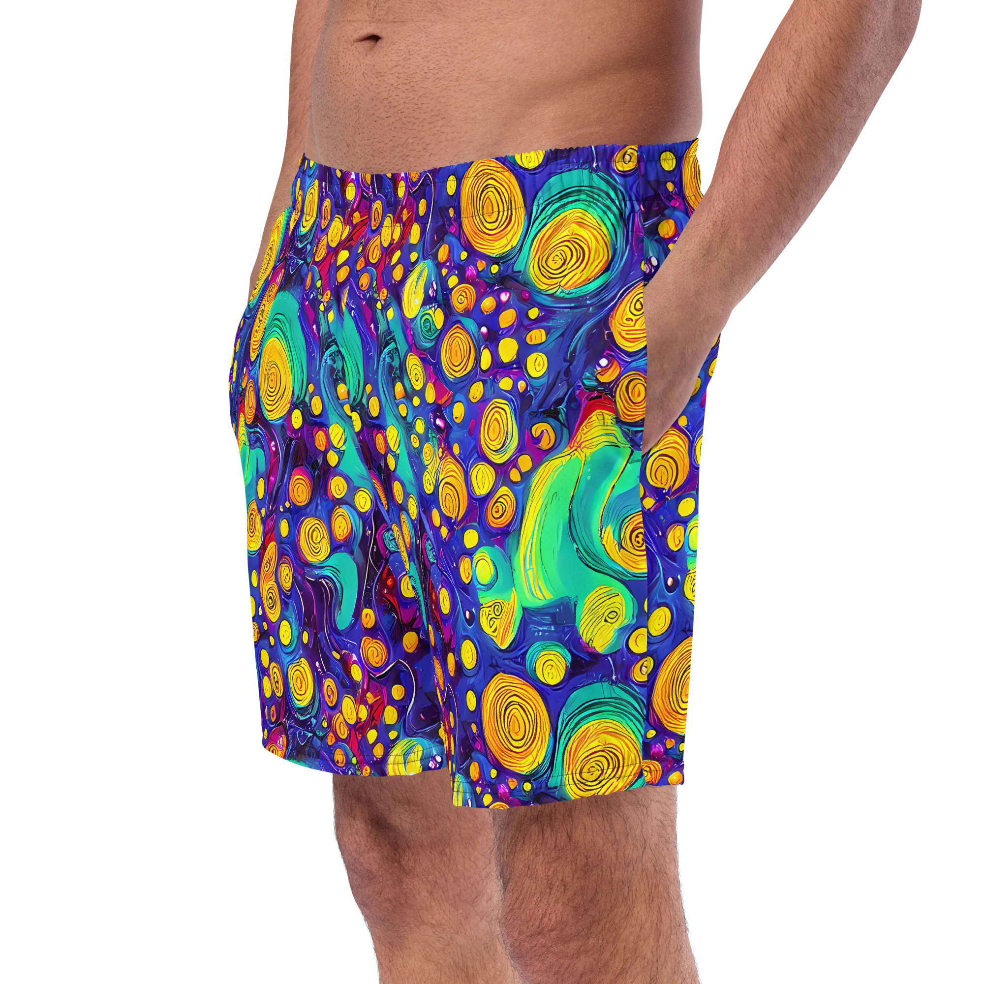 Electric Spiral Garden on Swim Trunks — Left Front