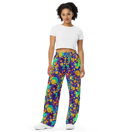Electric Spiral Garden on a Wide-Leg Pants