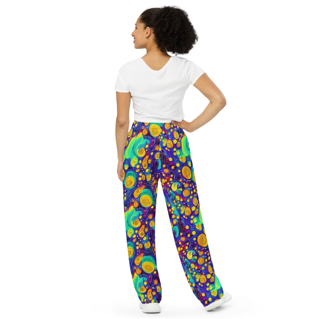 Electric Spiral Garden on Wide-Leg Pants — Back