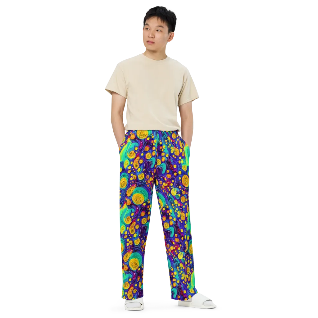 Electric Spiral Garden on Wide-Leg Pants — Front