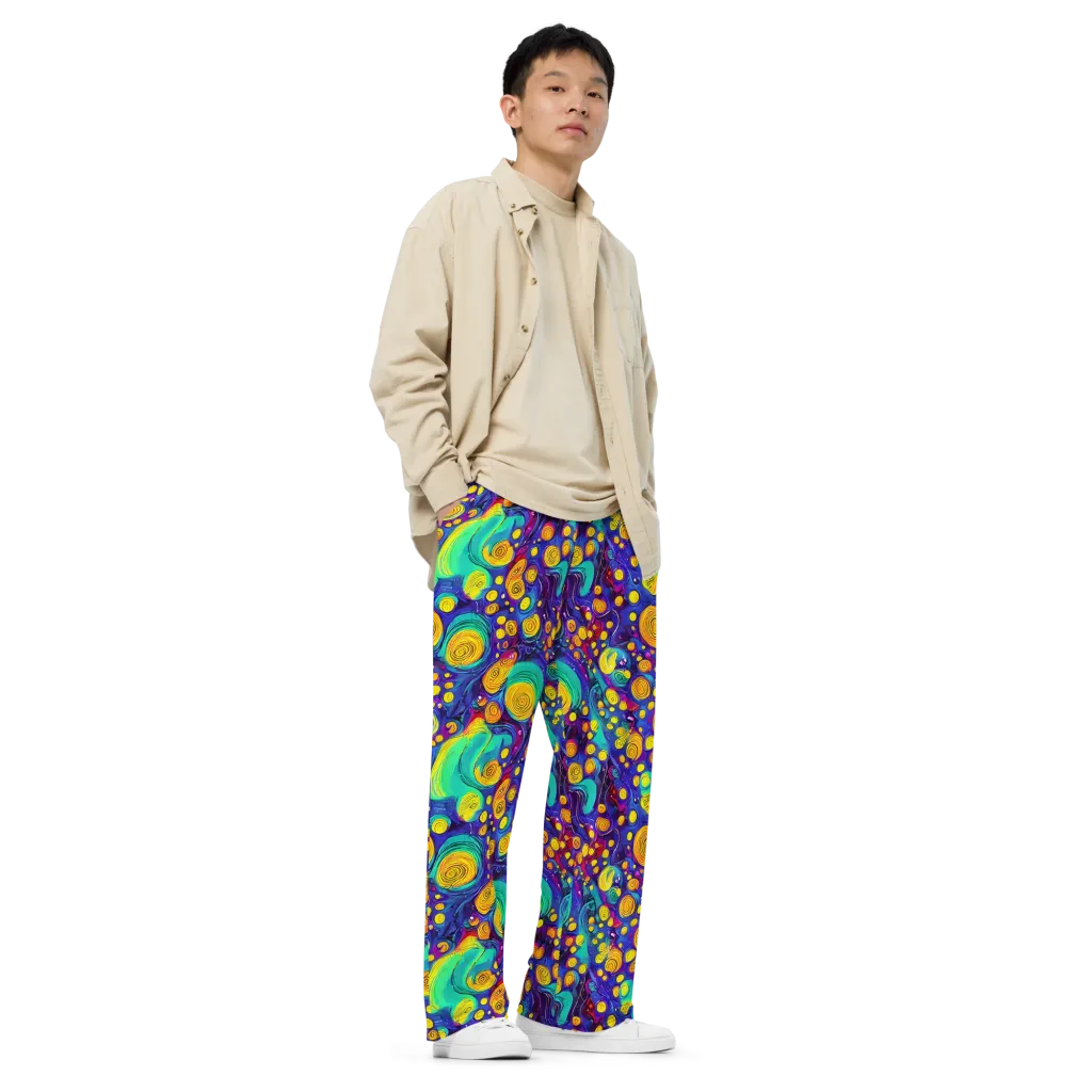 Electric Spiral Garden on Wide-Leg Pants — Right Front