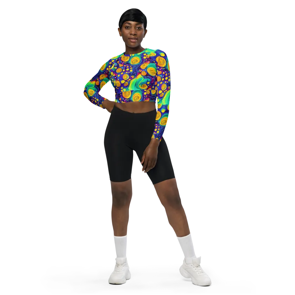 Electric Spiral Garden on Long Sleeve Crop Top — Front