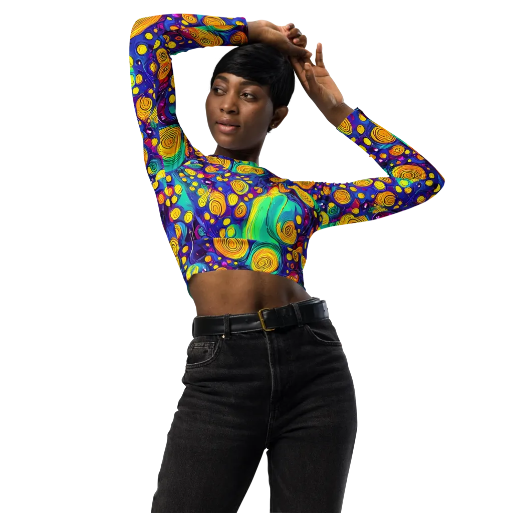 Electric Spiral Garden on Long Sleeve Crop Top — Front