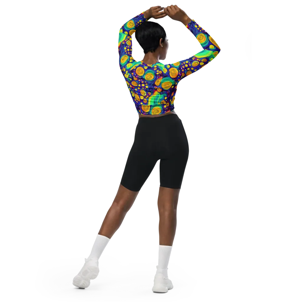 Electric Spiral Garden on Long Sleeve Crop Top — Back