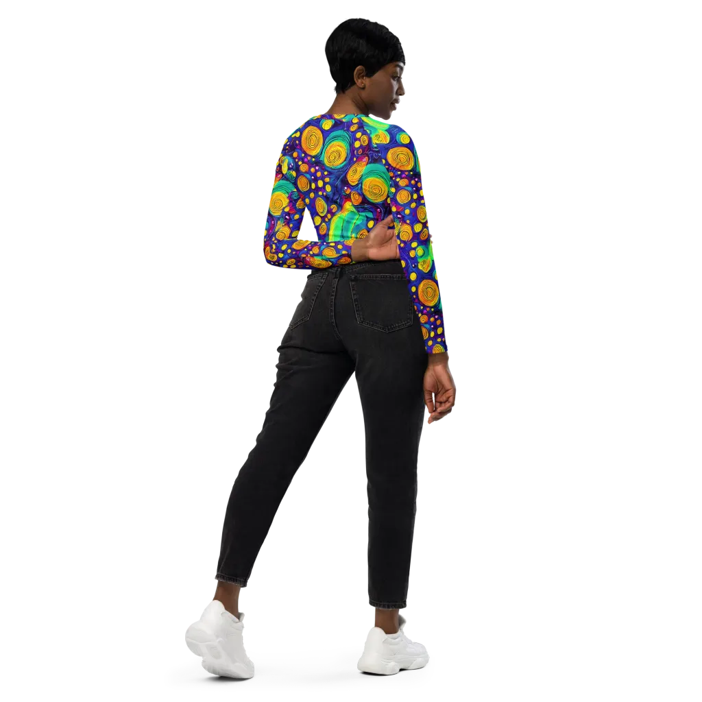 Electric Spiral Garden on Long Sleeve Crop Top — Right Back