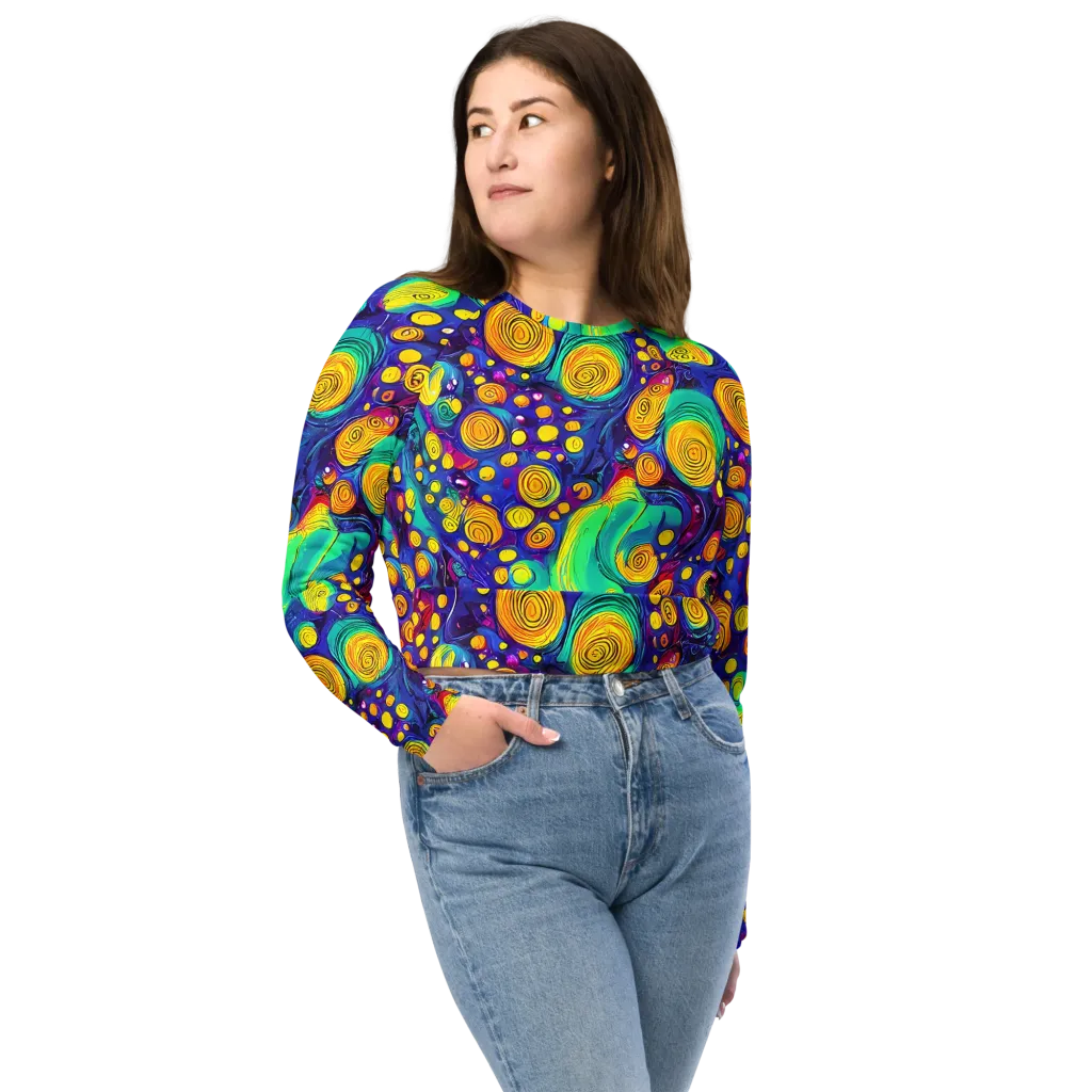 Electric Spiral Garden on Long Sleeve Crop Top — Front