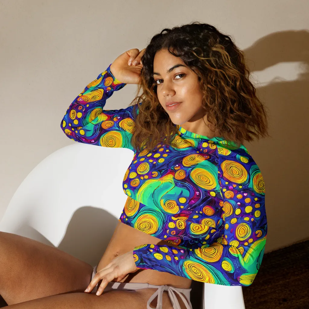 Electric Spiral Garden on Long Sleeve Crop Top — Left Front