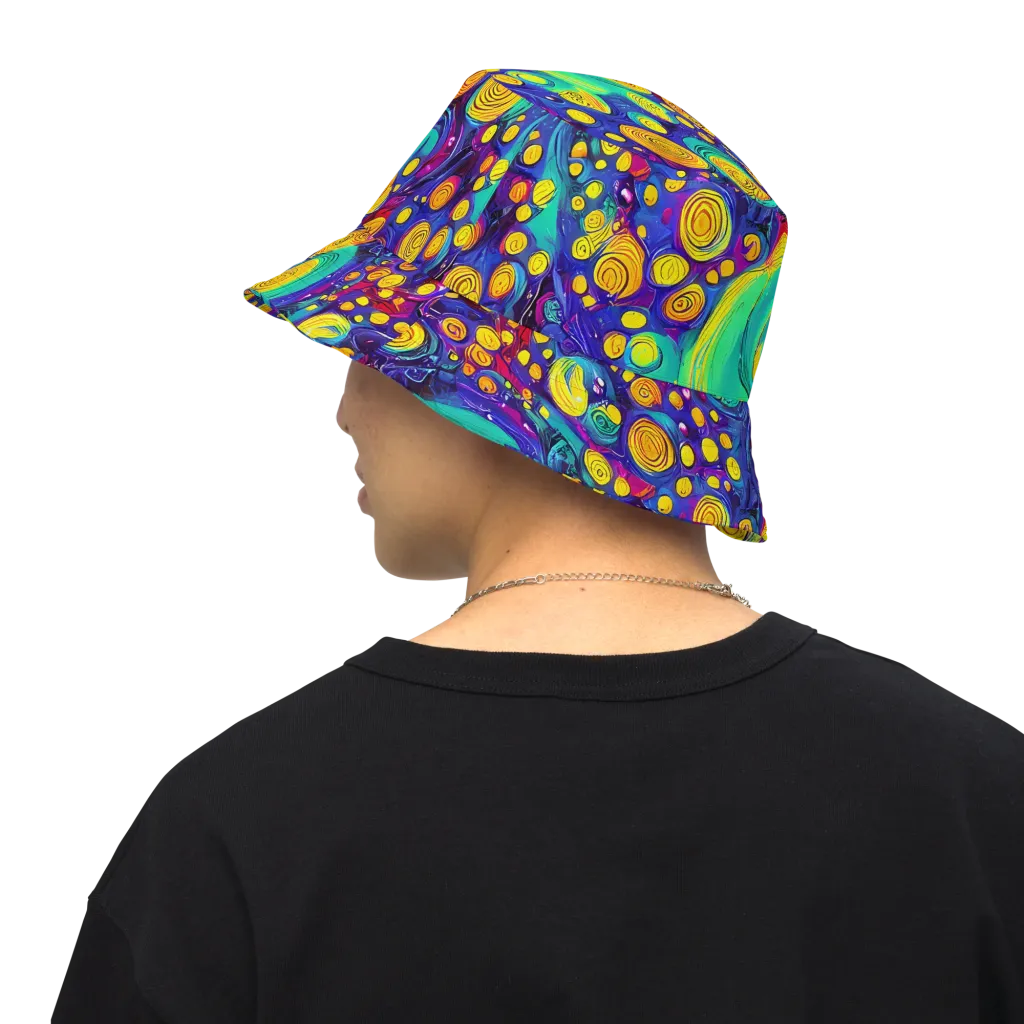 Electric Spiral Garden on Reversible Bucket Hat — Back Inside