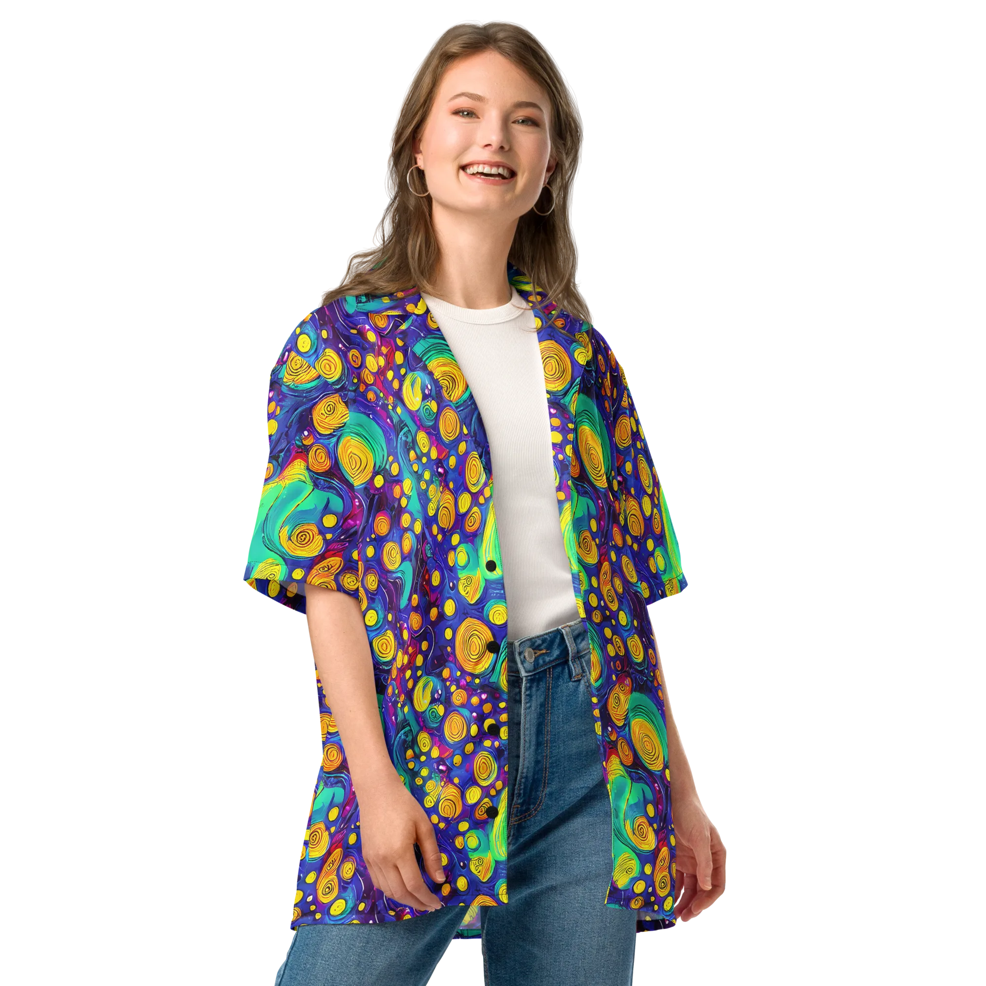 Electric Spiral Garden on Button Shirt — Front